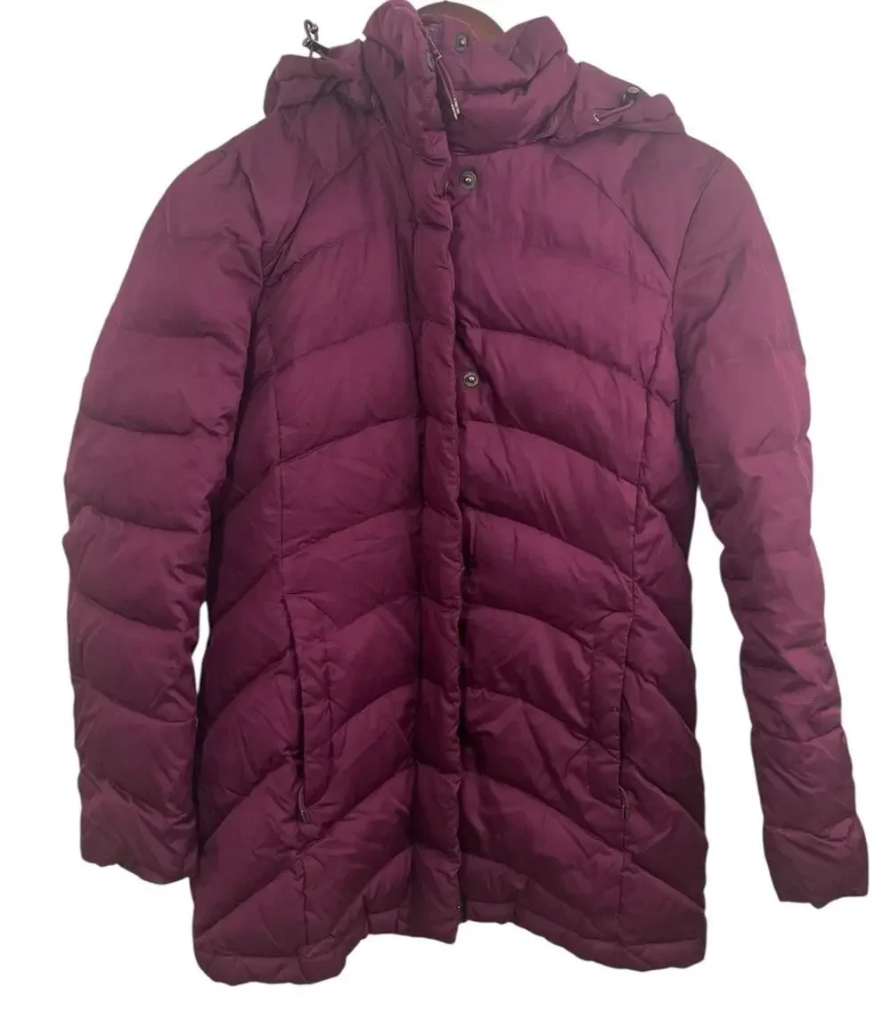 Lands' End Women's Jacket Puffer Coat XS Down Maroon Magenta Removable Hood Midi